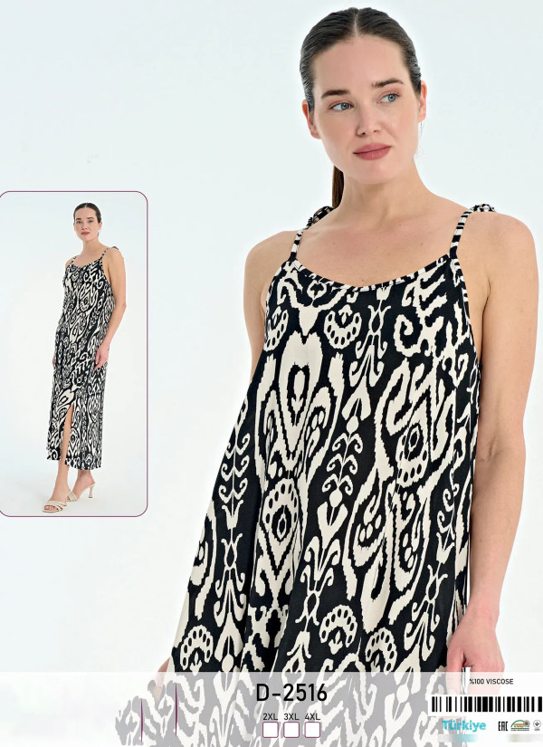 Caroline D-2516 Оптом Турция Фабрика Женское Платье Длинное на Бретелях Вискоза (2XL+3XL+4XL) Caroline D-2516 Купить Оптом с ...