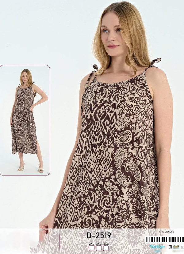 Caroline D-2519 Оптом Турция Фабрика Женское Платье Длинное на Бретелях Вискоза (2XL+3XL+4XL) Caroline D-2519 Купить Оптом с ...