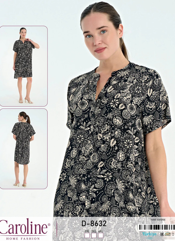 Женское Платье на Пуговицах Вискоза (2XL+3XL+4XL) Caroline D-8632 — оптовая поставка из Турции