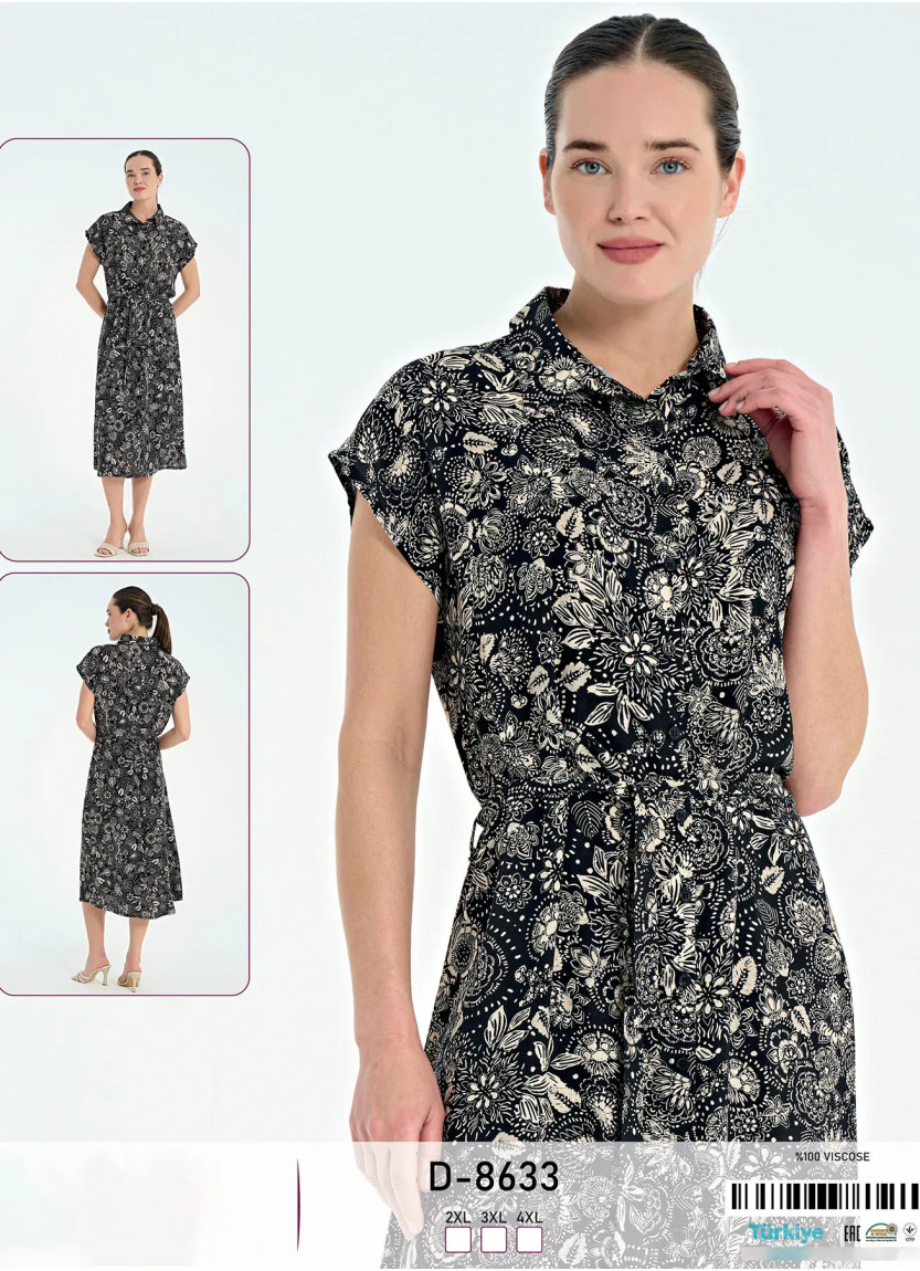 Женское Платье на Пуговицах Вискоза (2XL+3XL+4XL) Caroline D-8633 — турецкий текстиль оптом