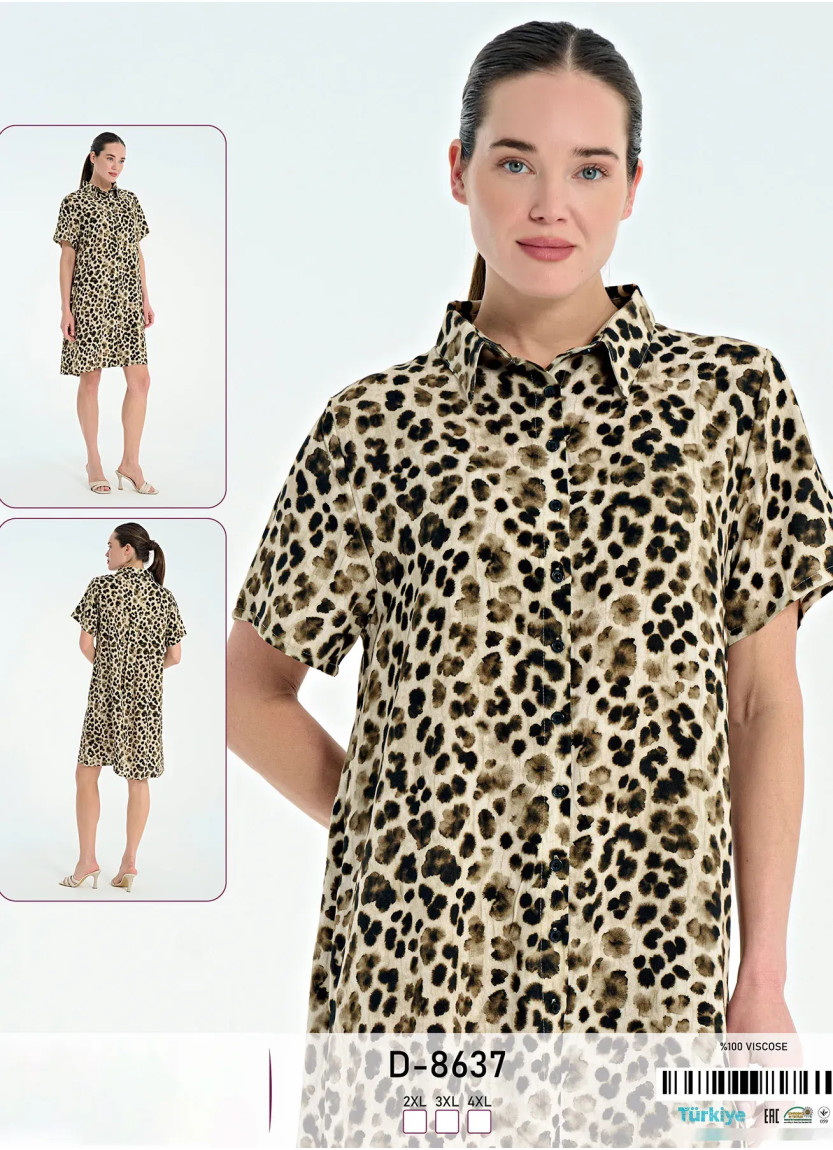 Женское Платье на Пуговицах Вискоза (2XL+3XL+4XL) Caroline D-8637 — купить оптом из Турции
