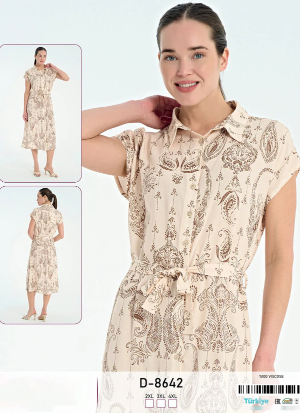 Женское Платье на Пуговицах Вискоза (2XL+3XL+4XL) Caroline D-8642 — купить оптом из Турции