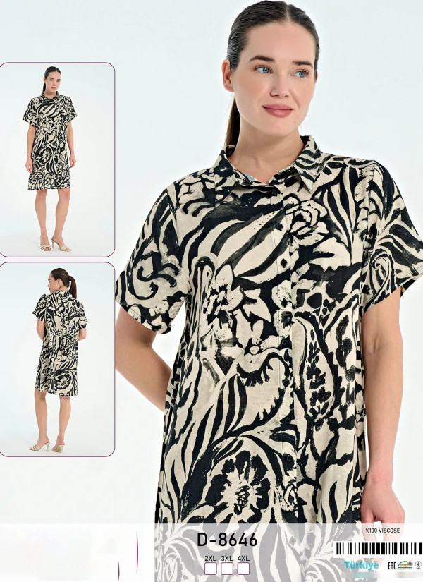Женское Платье на Пуговицах Вискоза (2XL+3XL+4XL) Caroline D-8646 — турецкий текстиль оптом