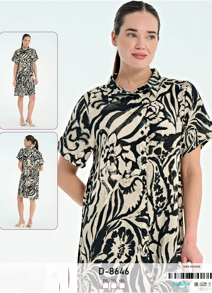 Женское Платье на Пуговицах Вискоза (2XL+3XL+4XL) Caroline D-8646 — турецкий текстиль оптом