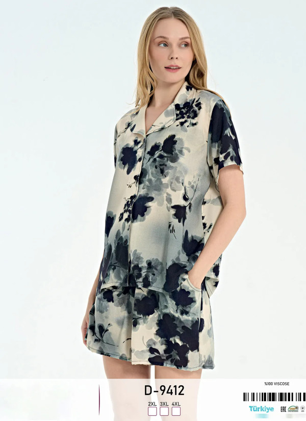 Caroline D-9412 Viscose Shorts Homewear Set (2XL+3XL+4XL) — factory-direct from Turkey