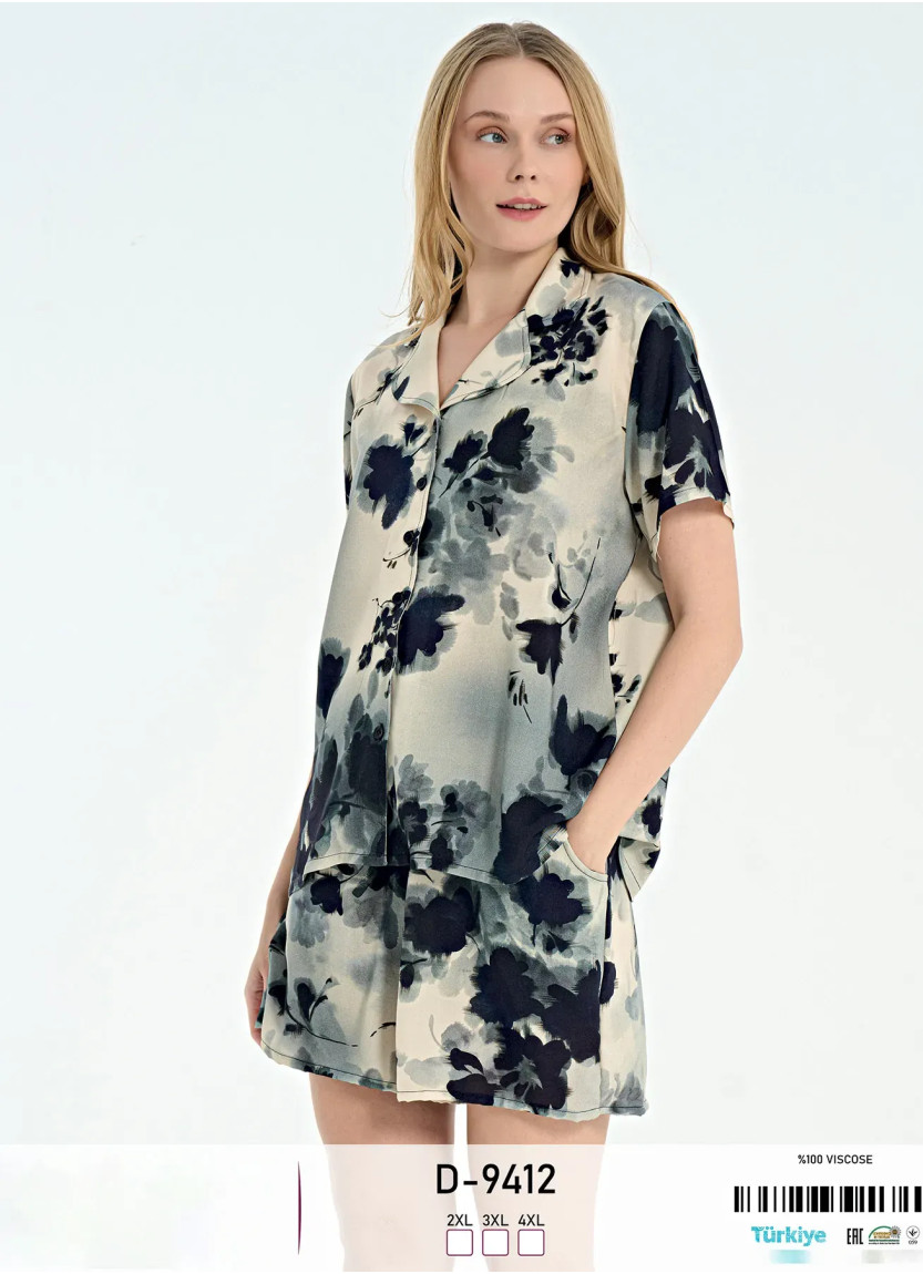Caroline D-9412 Viscose Shorts Homewear Set (2XL+3XL+4XL) — factory-direct from Turkey