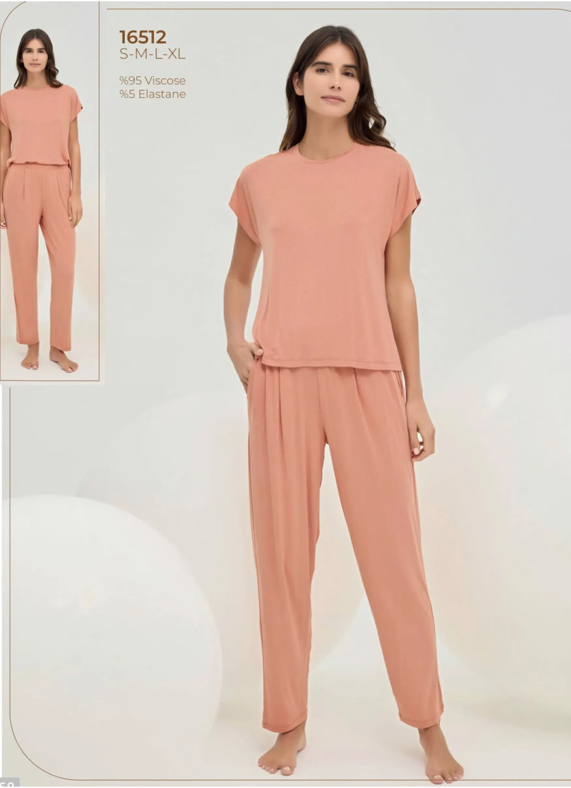 Женский Комплект с Брюками и Коротким Рукавом из Вискозы (S+M+L+XL) Sevim 16512 — оптом для магазинов и бутиков