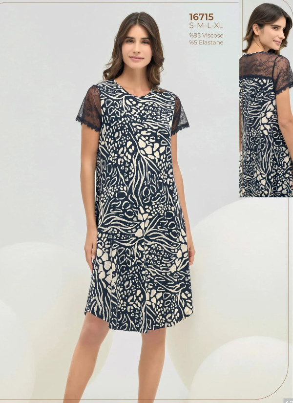 Sevim 16715 Viscose Nightdress (S+M+L+XL) — direct Turkish factory supply