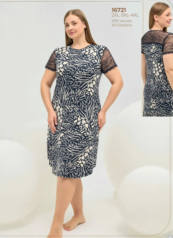 Sevim 16721 Viscose Nightdress (2XL+3XL+4XL) — Turkish textile wholesale