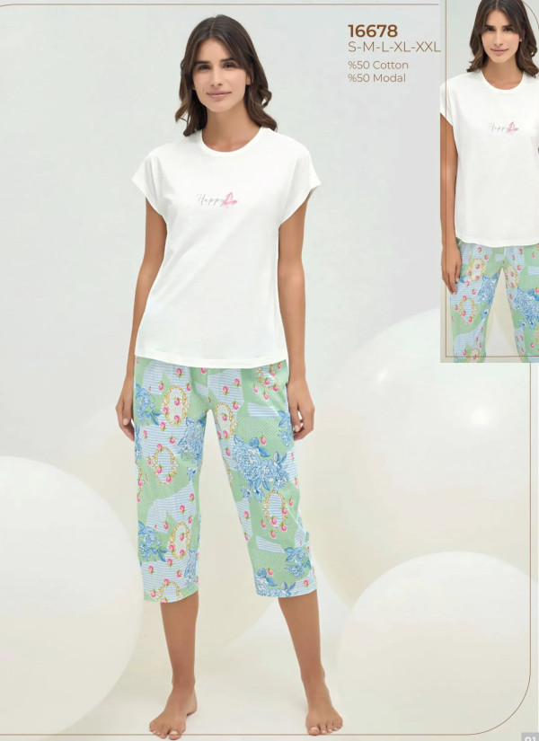 Sevim 16678 Modal Capri Homewear Set (S+M+L+XL+XXL) — direct Turkish factory supply