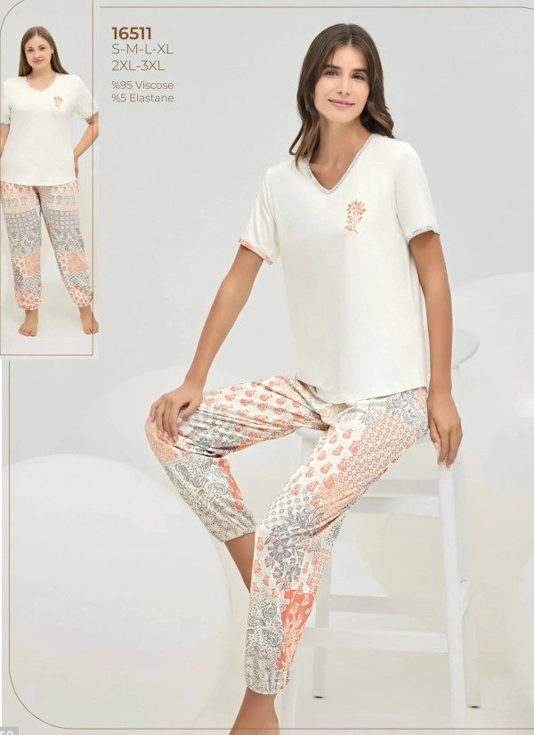 Sevim 16511 Viscose Pants Homewear Set (S+M+L+XL+2XL+3XL) — Turkish textile wholesale