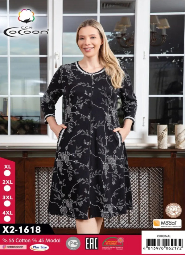 CCNX2-1618_ORI Modal Women's Robe (XL+2XL+3XL+4XL) — direct Turkish factory supply