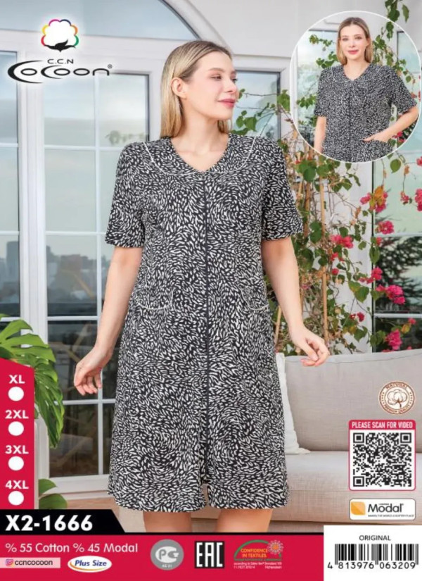 CCNX2-1666_ORI Modal Women's Robe (XL+2XL+3XL+4XL) — factory-direct from Turkey