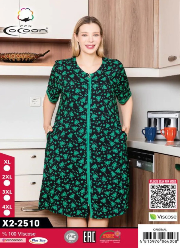 CCNX2-2510_ORI Viscose Women's Robe (XL+2XL+3XL+4XL) — direct Turkish factory supply