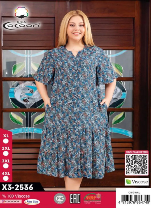 CCNX3-2536_ORI Viscose Dress (XL+2XL+3XL+4XL) — factory-direct from Turkey