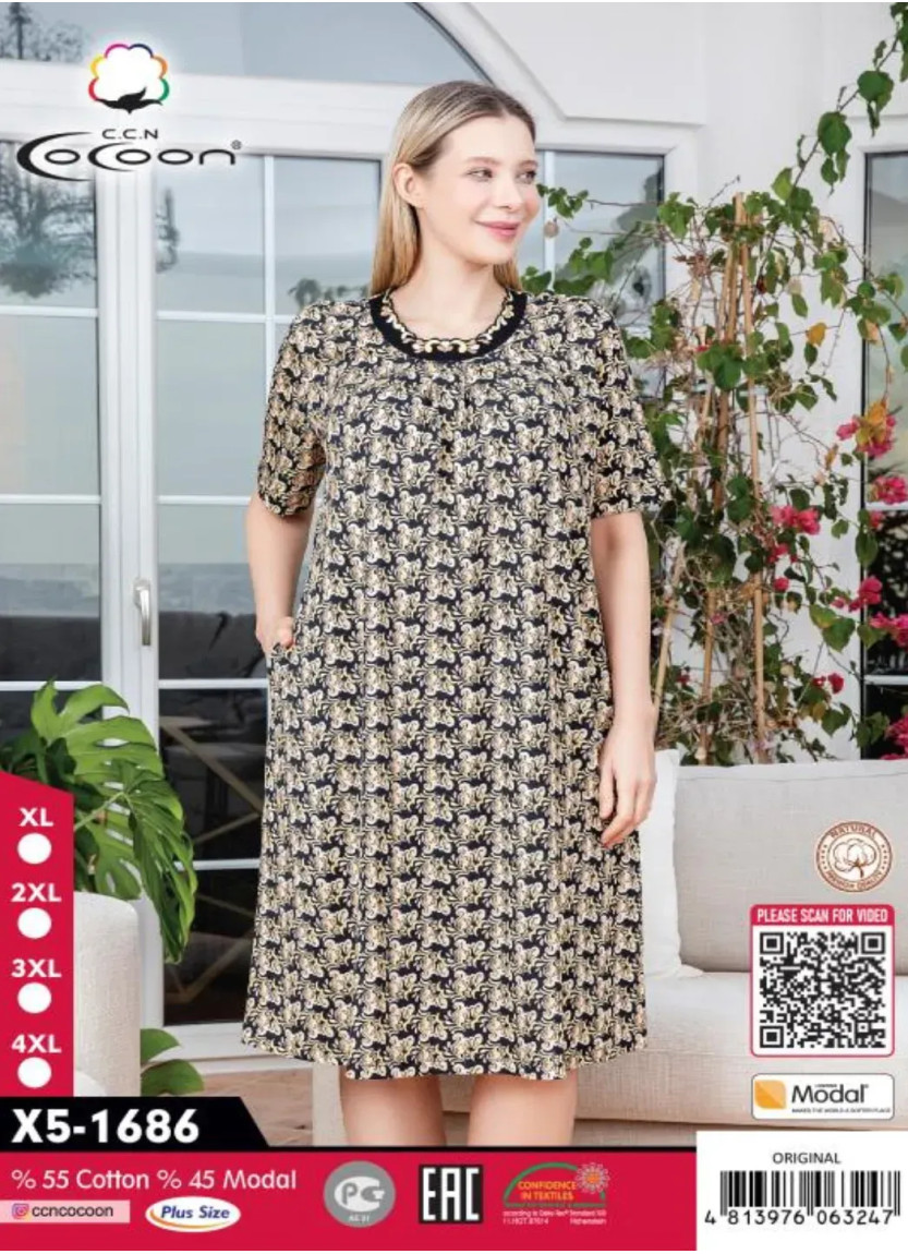 Женское Платье Хлопок Модал (XL+2XL+3XL+4XL) Cocoon CCNX5-1686_ORI — турецкий текстиль оптом