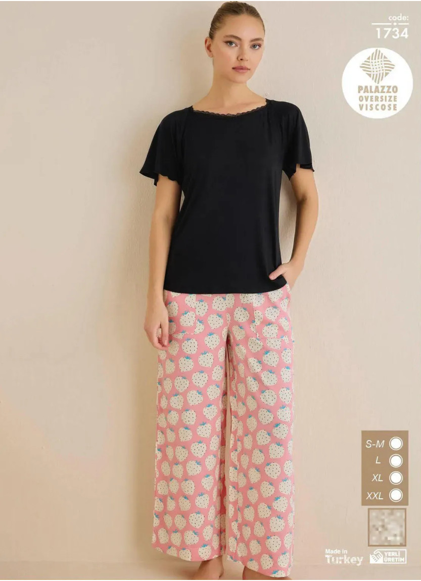 Пижамный Комплект Женский с Брюками Вискоза (SM+L+XL+2XL) PALAZZO OVERSIZE Seamlife 1734 — турецкий текстиль оптом