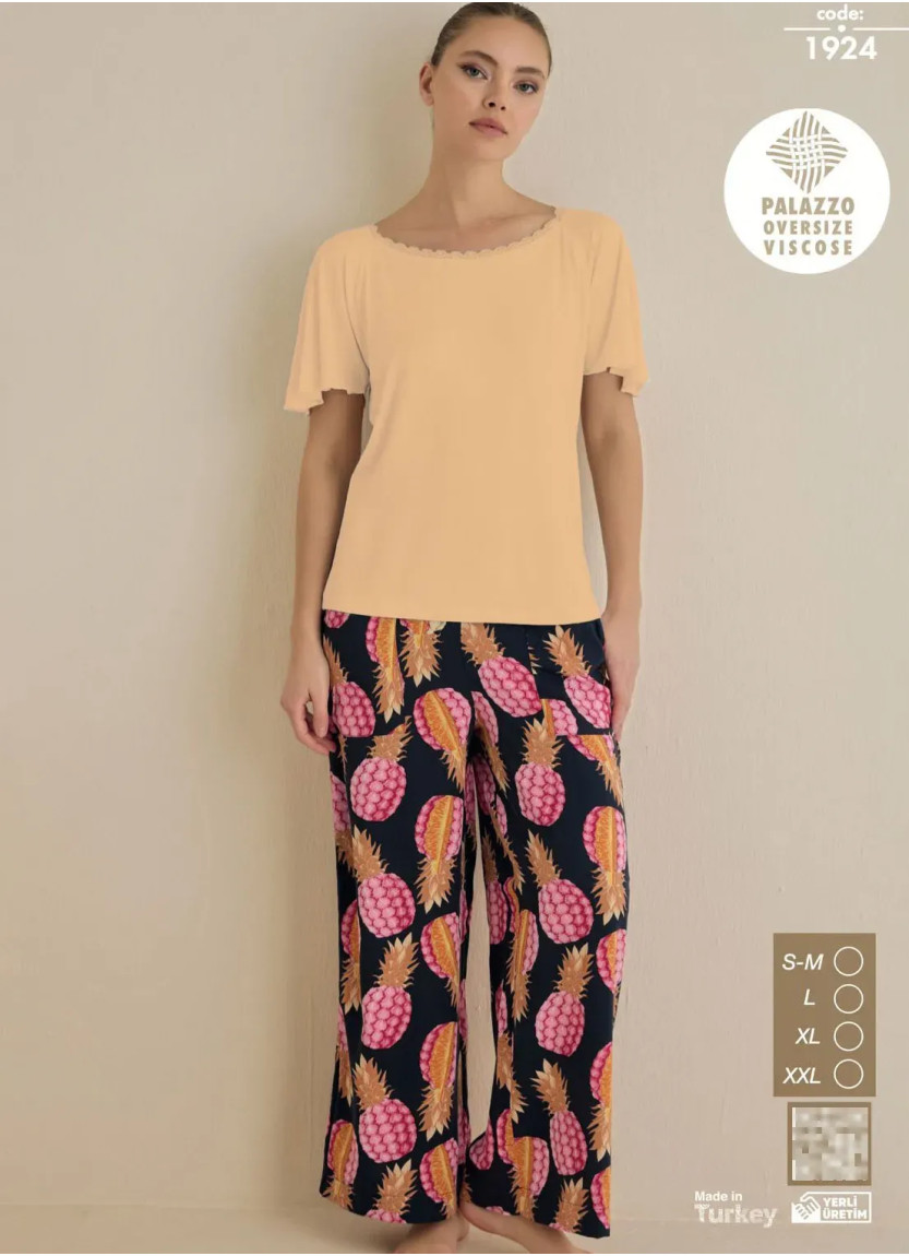 Пижамный Комплект Женский с Брюками Вискоза (SM+L+XL+2XL) PALAZZO OVERSIZE Seamlife 1924 — купить оптом из Турции