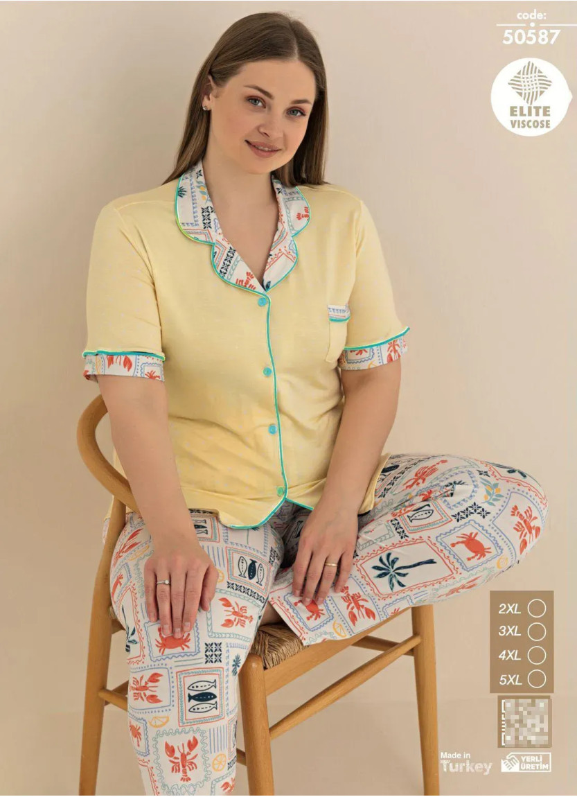 Cagri 50587 Viscose Women's Pajama Set (2XL+3XL+4XL+5XL) — factory-direct from Turkey