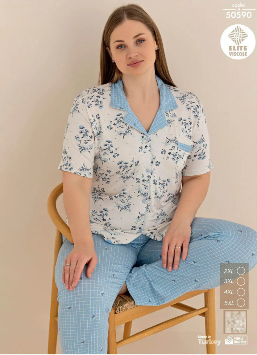 Пижама Женская на Пуговицах Вискоза (2XL+3XL+4XL+5XL) ELITE VISCOSE CAGRI 50590 — оптом для магазинов и бутиков