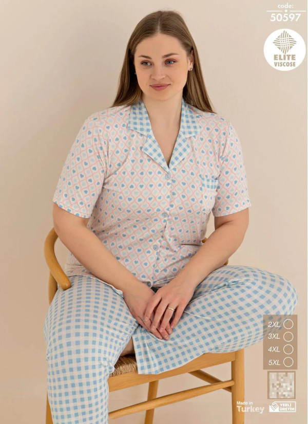 Cagri 50597 Viscose Women's Pajama Set (2XL+3XL+4XL+5XL) — Turkish textile wholesale