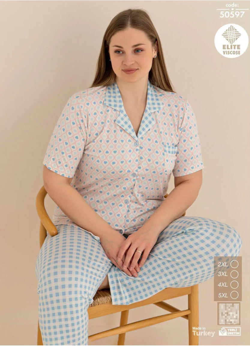 Пижама Женская на Пуговицах Вискоза (2XL+3XL+4XL+5XL) ELITE VISCOSE CAGRI 50597 — турецкий текстиль оптом