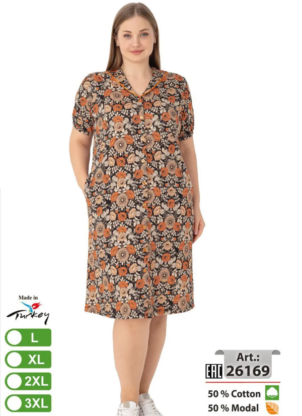 Халат Женский Cotton-Modal (L+XL+2XL+3XL) intensive 26169 — купить оптом из Турции