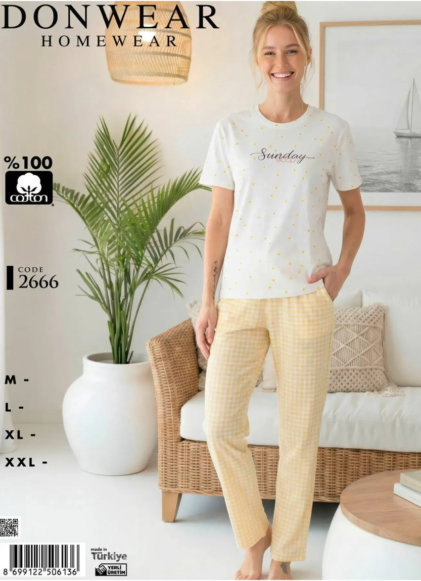Donwear 2666 Оптом Турция Фабрика Пижама Женская Комплект с Брюками Хлопок (M+L+XL+XXL) Donwear 2666 Купить Оптом с Турции