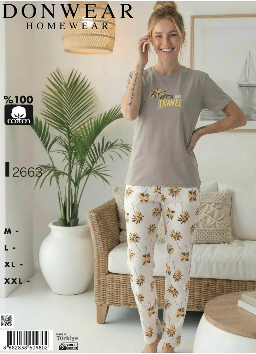 Donwear 2663 Оптом Турция Фабрика Пижама Женская Комплект с Брюками Хлопок (M+L+XL+XXL) Donwear 2663 Купить Оптом с Турции
