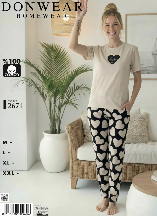 Пижама Женская Комплект с Брюками Хлопок (M+L+XL+XXL) Donwear 2671 — турецкий текстиль оптом