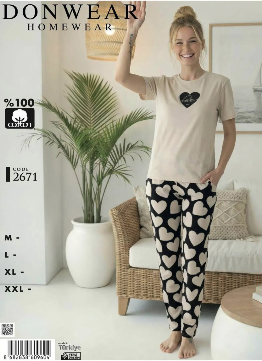 Donwear 2671 Оптом Турция Фабрика Пижама Женская Комплект с Брюками Хлопок (M+L+XL+XXL) Donwear 2671 Купить Оптом с Турции