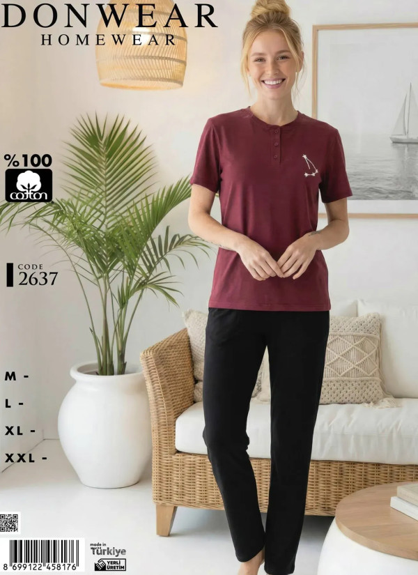 Пижама Женская Комплект с Брюками Хлопок (M+L+XL+XXL) Donwear 2637 — оптом для магазинов и бутиков