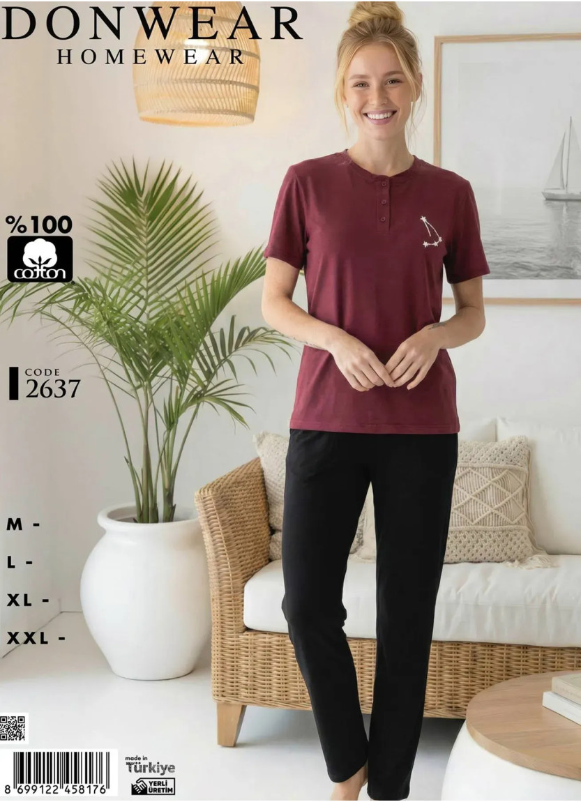 Donwear 2637 Оптом Турция Фабрика Пижама Женская Комплект с Брюками Хлопок (M+L+XL+XXL) Donwear 2637 Купить Оптом с Турции