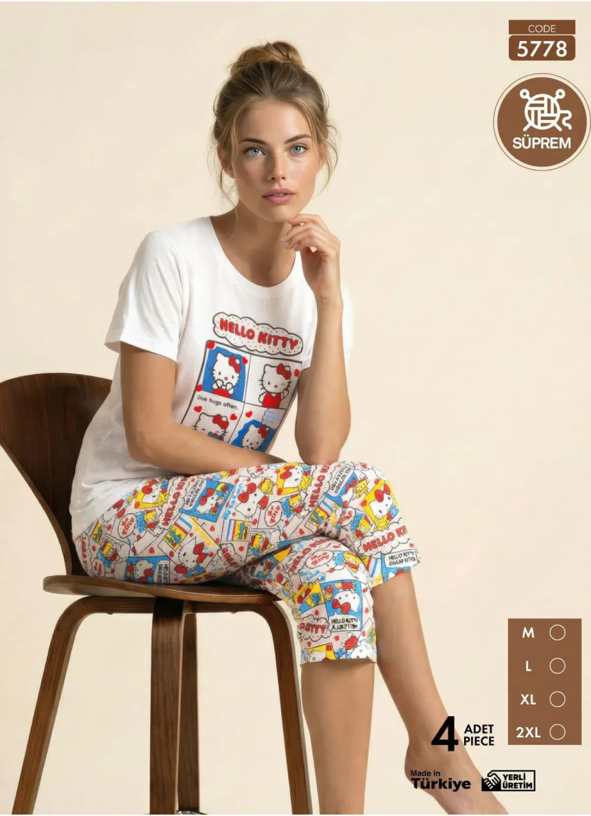 Женский Комплект с Футболкой и Капри из Супрема (M+L+XL+2XL) SÜPREM Pijamo 5778 — купить оптом из Турции