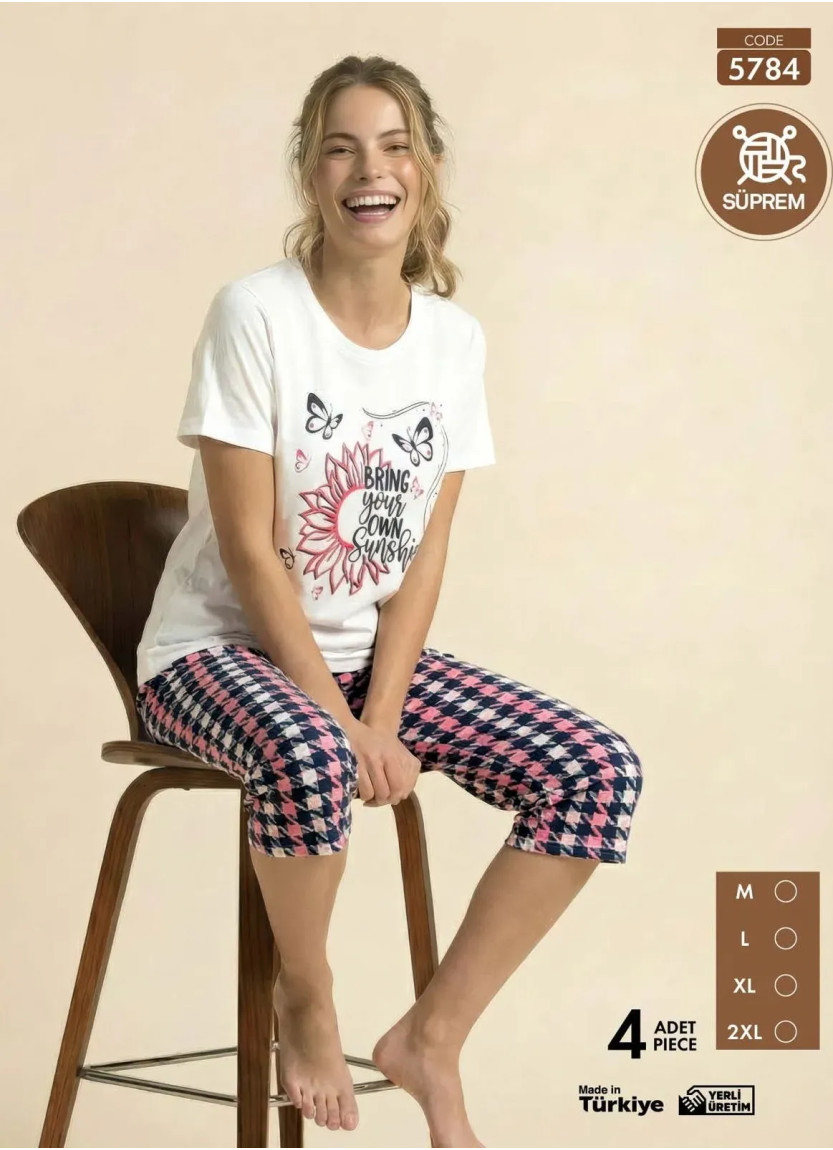 Женский Комплект с Футболкой и Капри из Супрема (M+L+XL+2XL) SÜPREM Pijamo 5784 — оптовая поставка из Турции