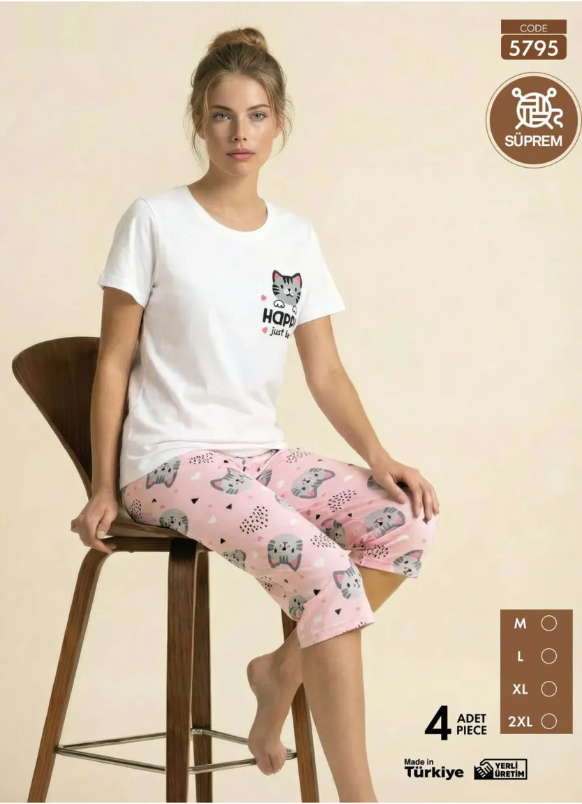 Женский Комплект с Футболкой и Капри из Супрема (M+L+XL+2XL) SÜPREM Pijamo 5795 — оптовая поставка из Турции