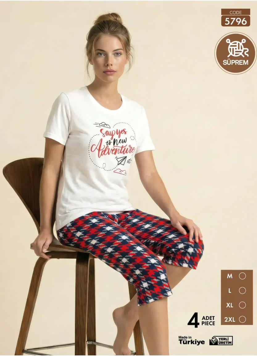 Женский Комплект с Футболкой и Капри из Супрема (M+L+XL+2XL) SÜPREM Pijamo 5796 — турецкий текстиль оптом