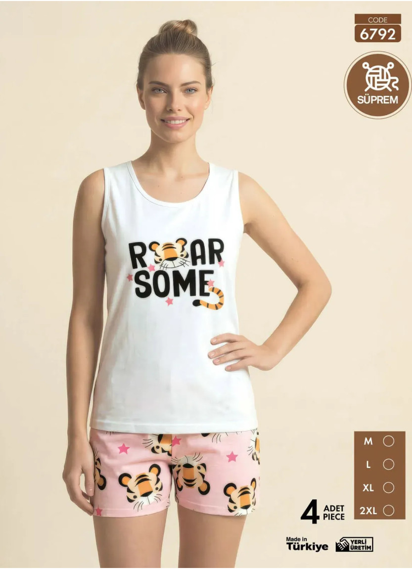 Женский Комплект Шорты с Футболкой из Супрема (M+L+XL+2XL) SÜPREM Pijamo 6792 — оптом для магазинов и бутиков
