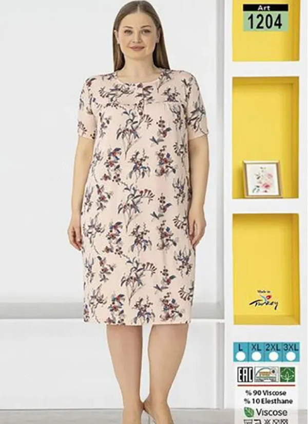LAGERTHA 1204 Viscose Nightdress (L+XL+2XL+3XL) — Turkish factory wholesale