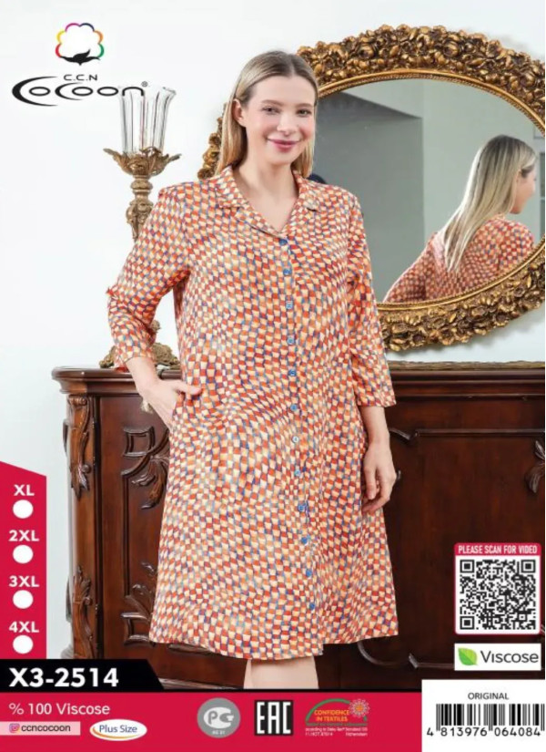 CCNX3-2514_ORI Viscose Women's Robe (XL+2XL+3XL+4XL) — Turkish factory wholesale