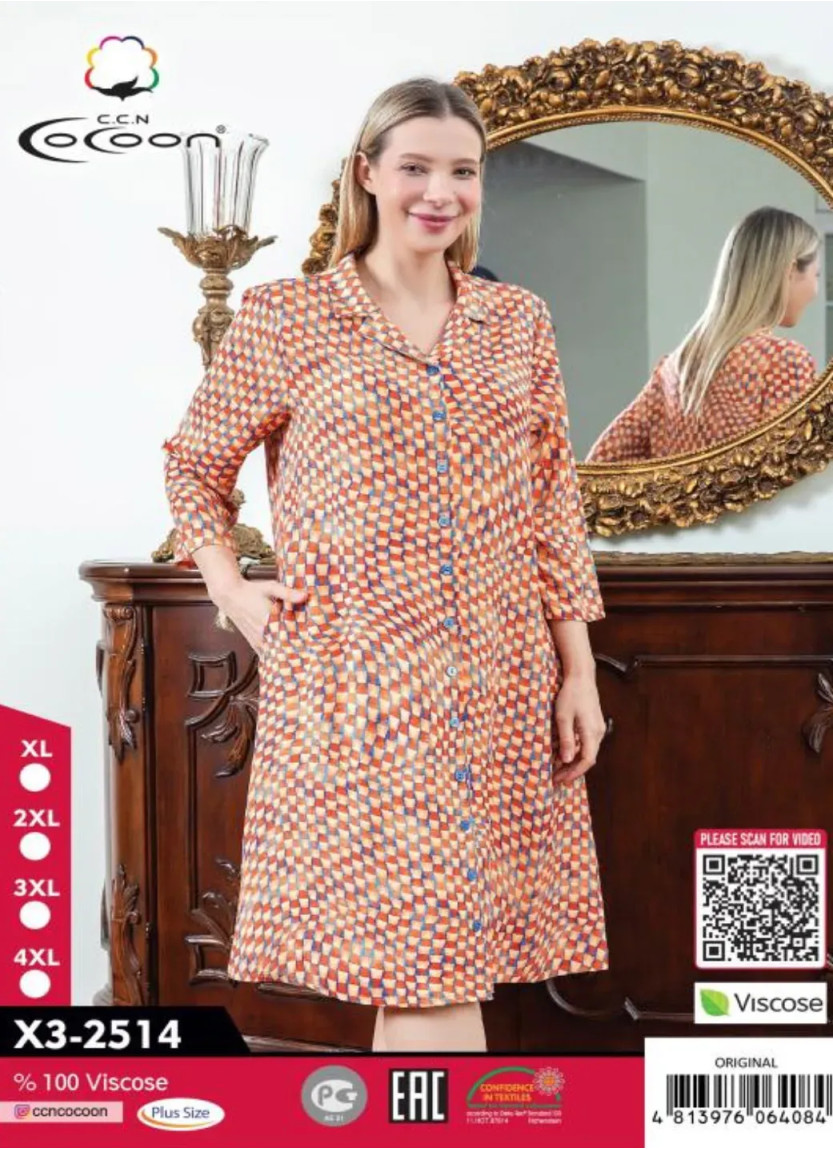 CCNX3-2514_ORI Viscose Women's Robe (XL+2XL+3XL+4XL) — Turkish factory wholesale