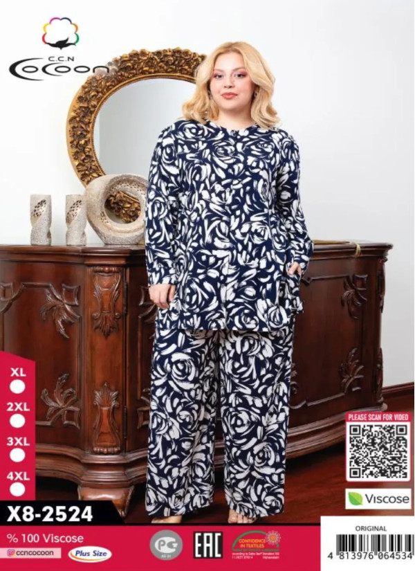 CCNX8-2524_ORI Viscose Pants Homewear Set (XL+2XL+3XL+4XL) — Turkish factory wholesale
