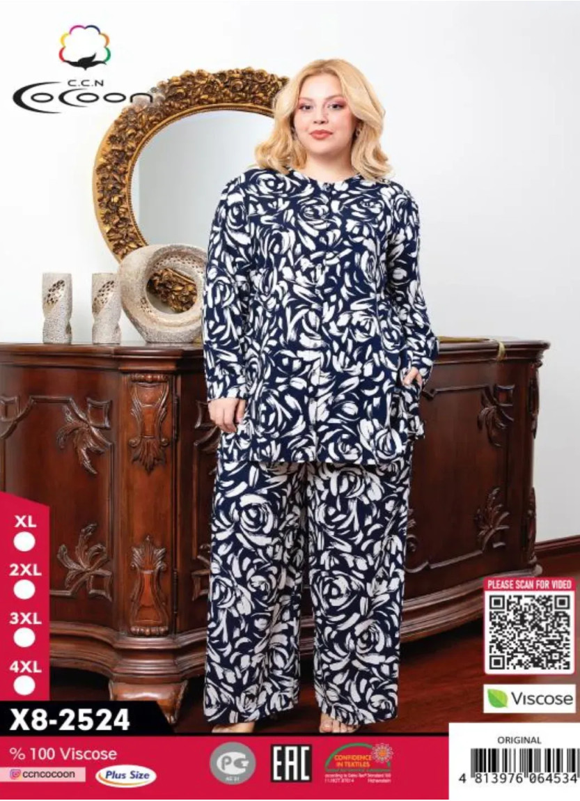 CCNX8-2524_ORI Viscose Pants Homewear Set (XL+2XL+3XL+4XL) — Turkish factory wholesale