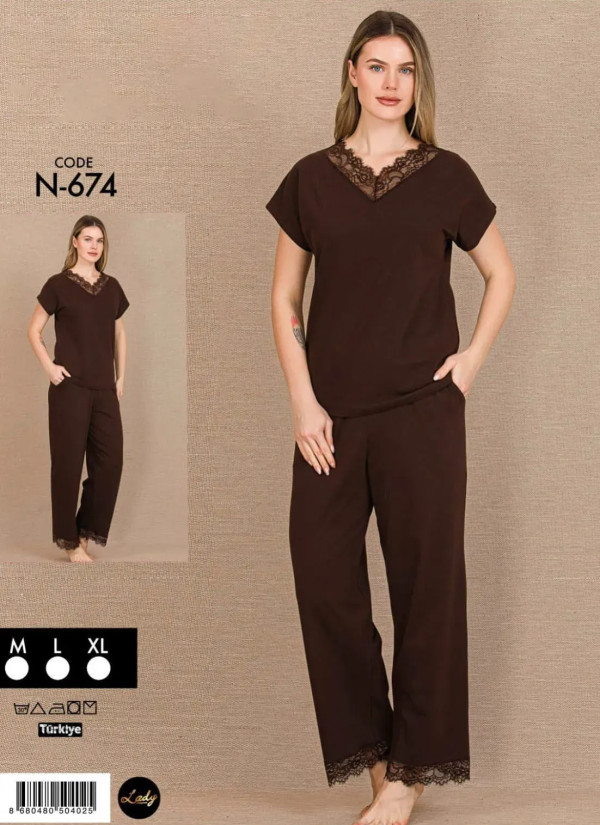 Lady Ksa N-674 Pants Homewear Set (M+L+XL) — factory-direct from Turkey