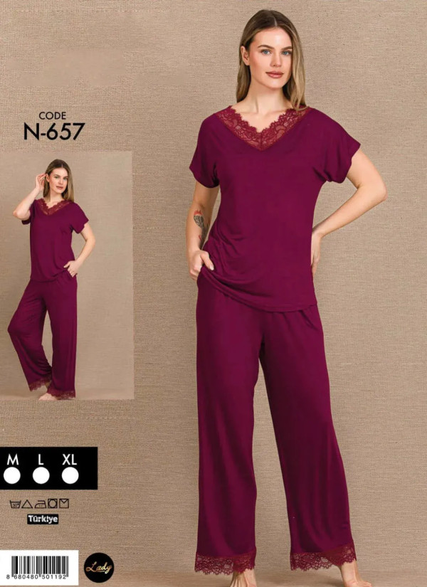 Lady Ksa N-657 Pants Homewear Set (M+L+XL) — direct Turkish factory supply