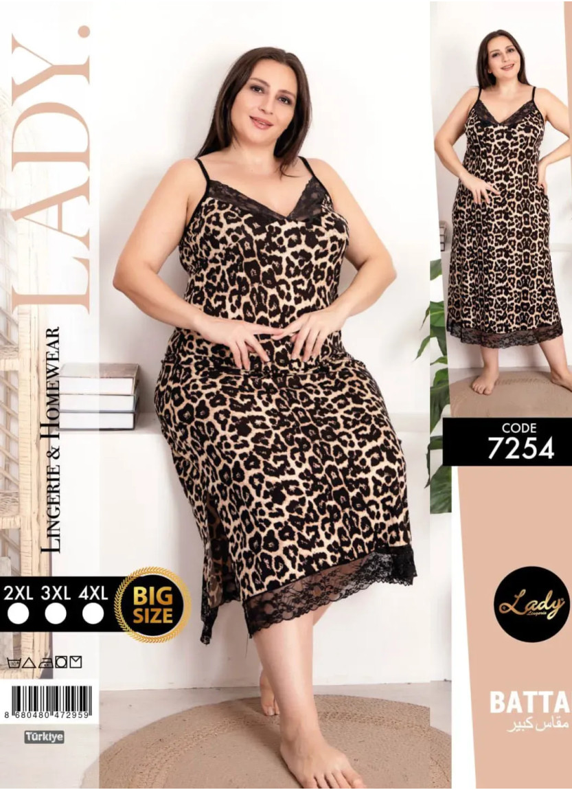 Ночная Сорочка-Туника Больших Размеров из Хлопка с Эластаном (2XL+3XL+4XL) Lady 7254 — прямые поставки из Турции
