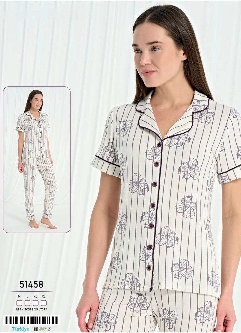 Caroline 51458 Viscose Women's Pajama Set (M+L+XL+XL) — Turkish factory wholesale