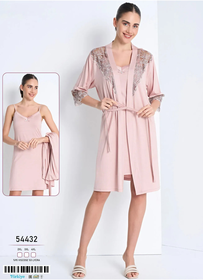 Caroline 54432 Оптом Турция Фабрика Халат + Сорочка Комплект Вискоза (2XL+3XL+4XL) Caroline 54432 Купить Оптом с Турции