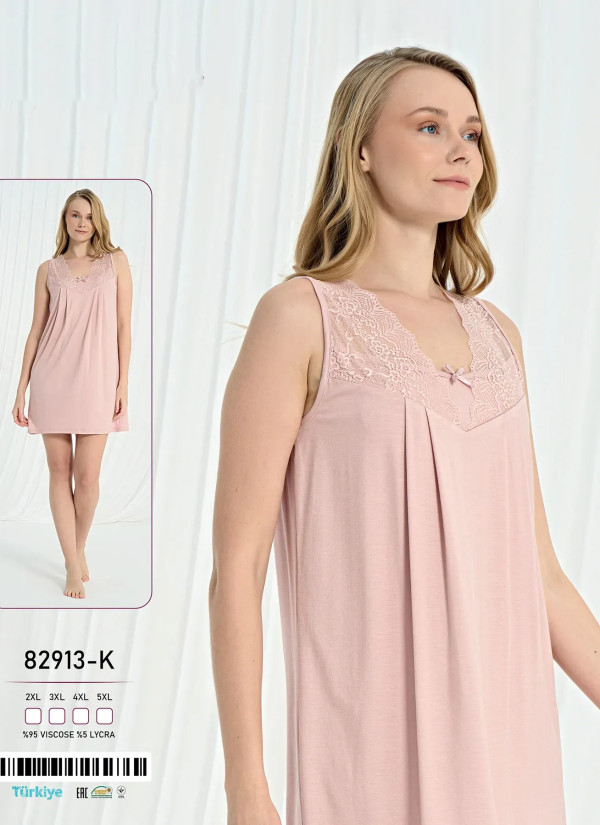 Caroline 82913-K Оптом Турция Фабрика Ночная Сорочка Вискоза TUNICS (2XL+3XL+4XL+5XL) Caroline 82913-K Купить Оптом с Турции