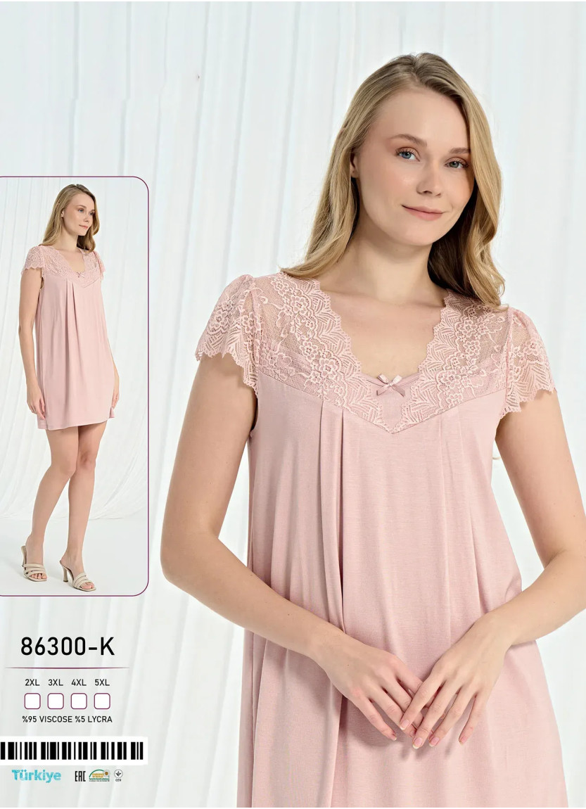 Caroline 86300-K Оптом Турция Фабрика Ночная Сорочка Вискоза NIGHTGOWNS (2XL+3XL+4XL+5XL) Caroline 86300-K Купить Оптом с Турции